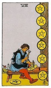 ocho de oros tarot Rider Waite