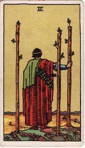 Tres de Bastos en el Tarot Rider Waite, simbología y significado