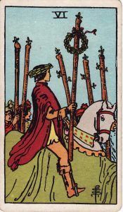Seis de Bastos Tarot Rider Waite. Simbología y significado.