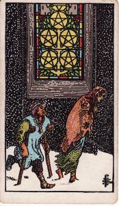 Cinco de Oros en el Tarot Rider Waite