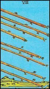 ocho de bastos en el Tarot Rider Waite. significado