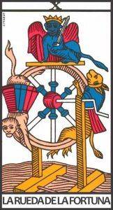 Significado y simbolismo de La Rueda de la Fortuna en el Tarot de Marsella
